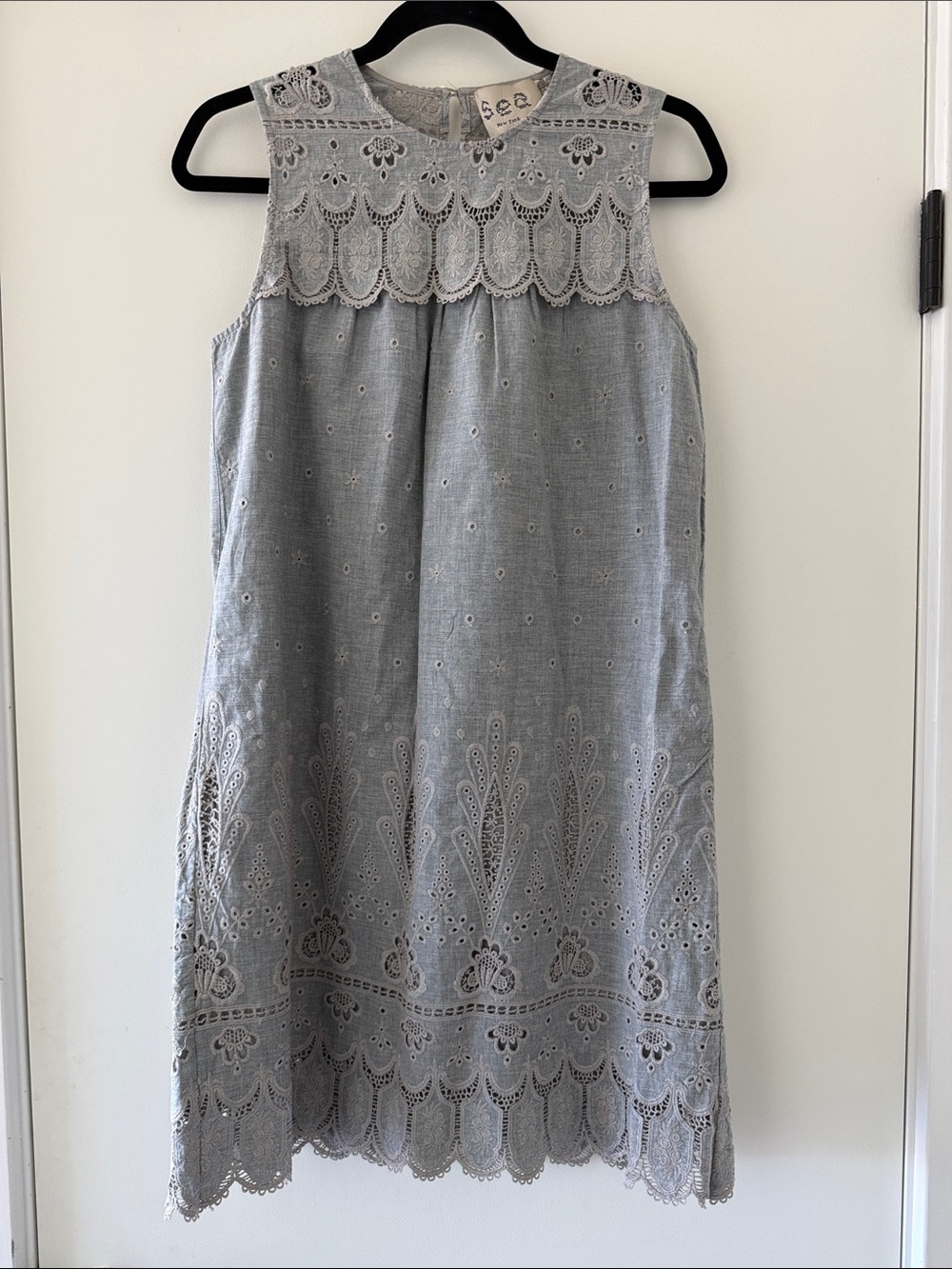 Sea New York Gray Eyelet Lace Sleeveless Midi Dress